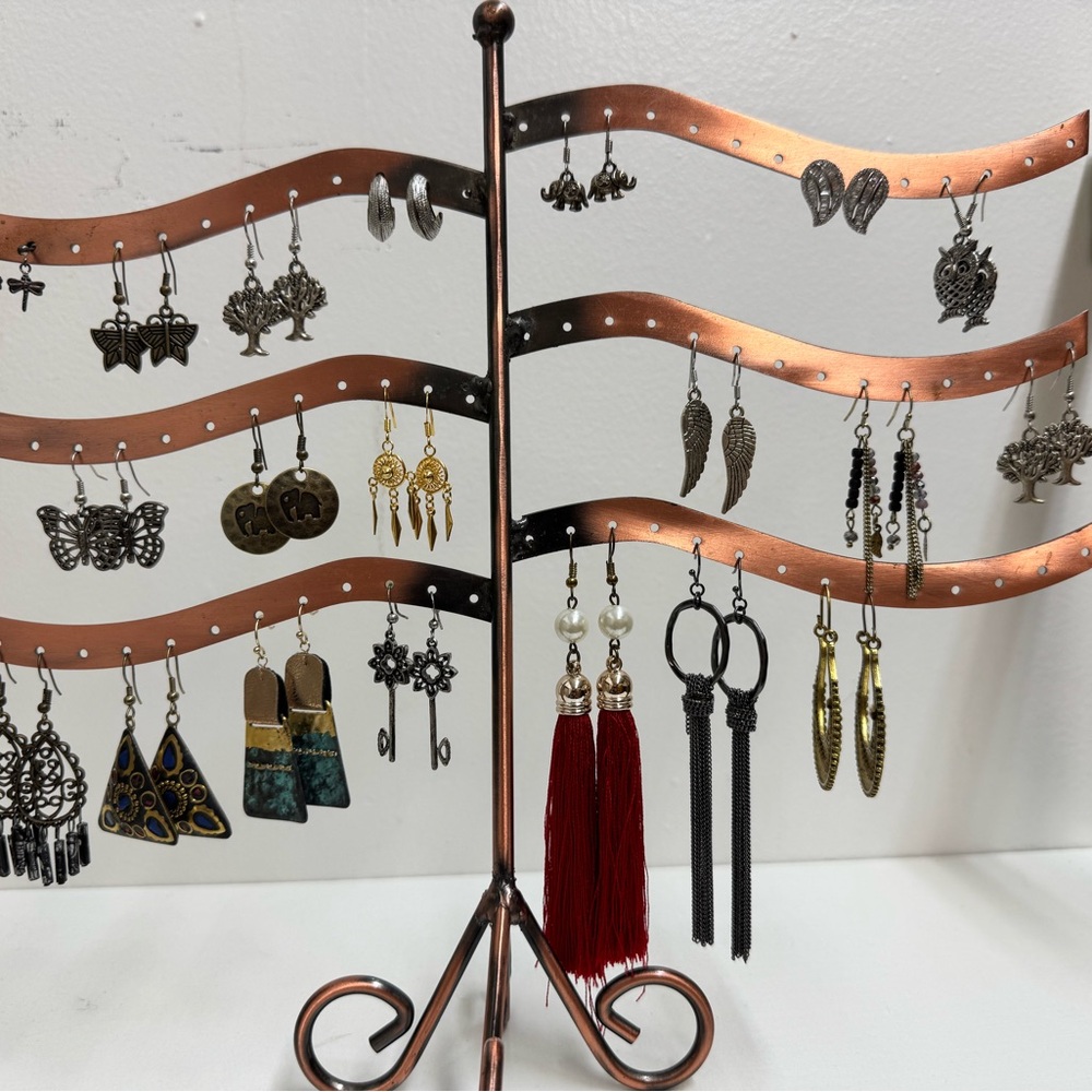 Assorted Earrings on Copper Stand